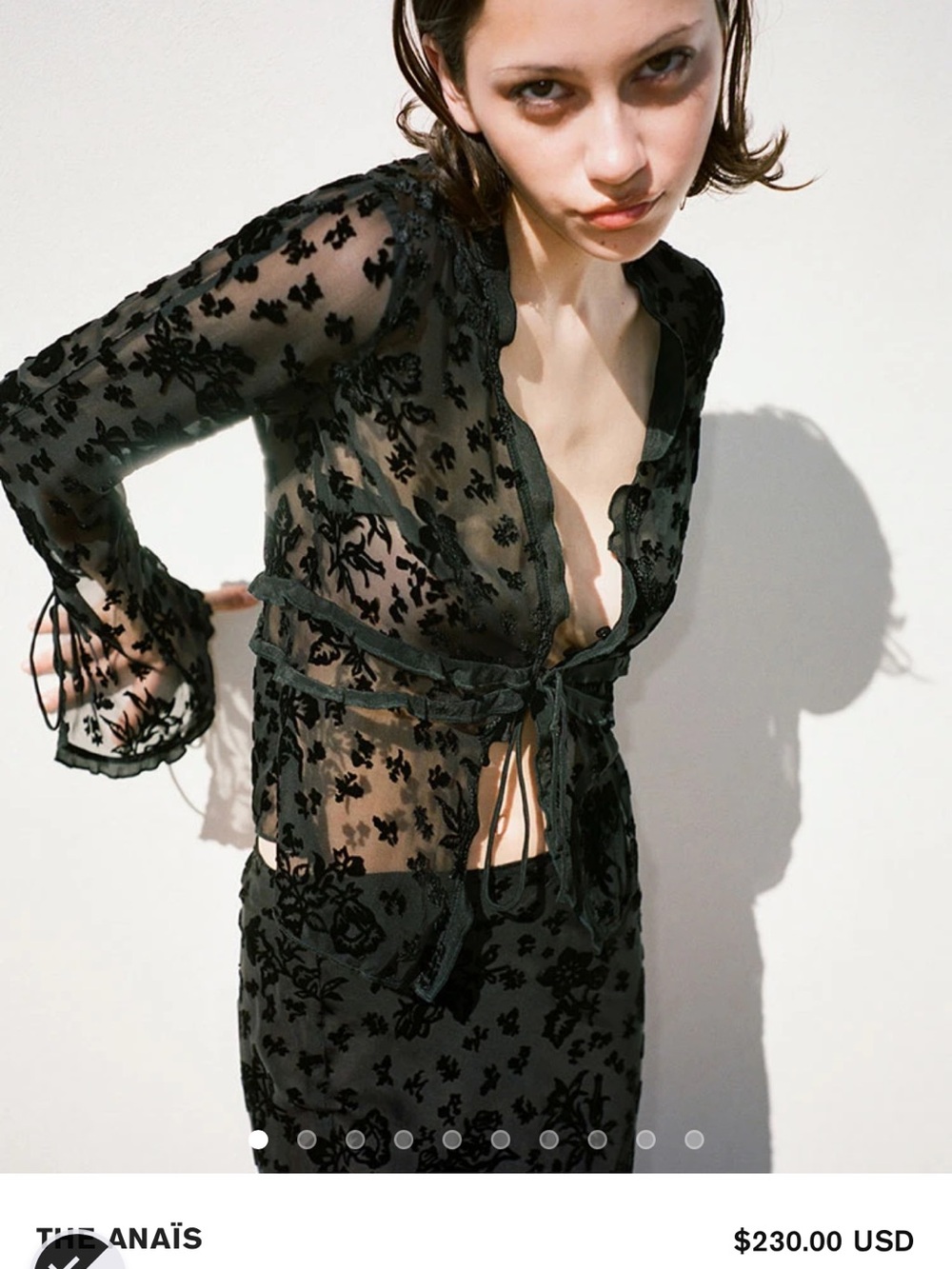 Réalisation Par Anaïs Sheer Velvet Print Tie-Front Top - Black Medium
